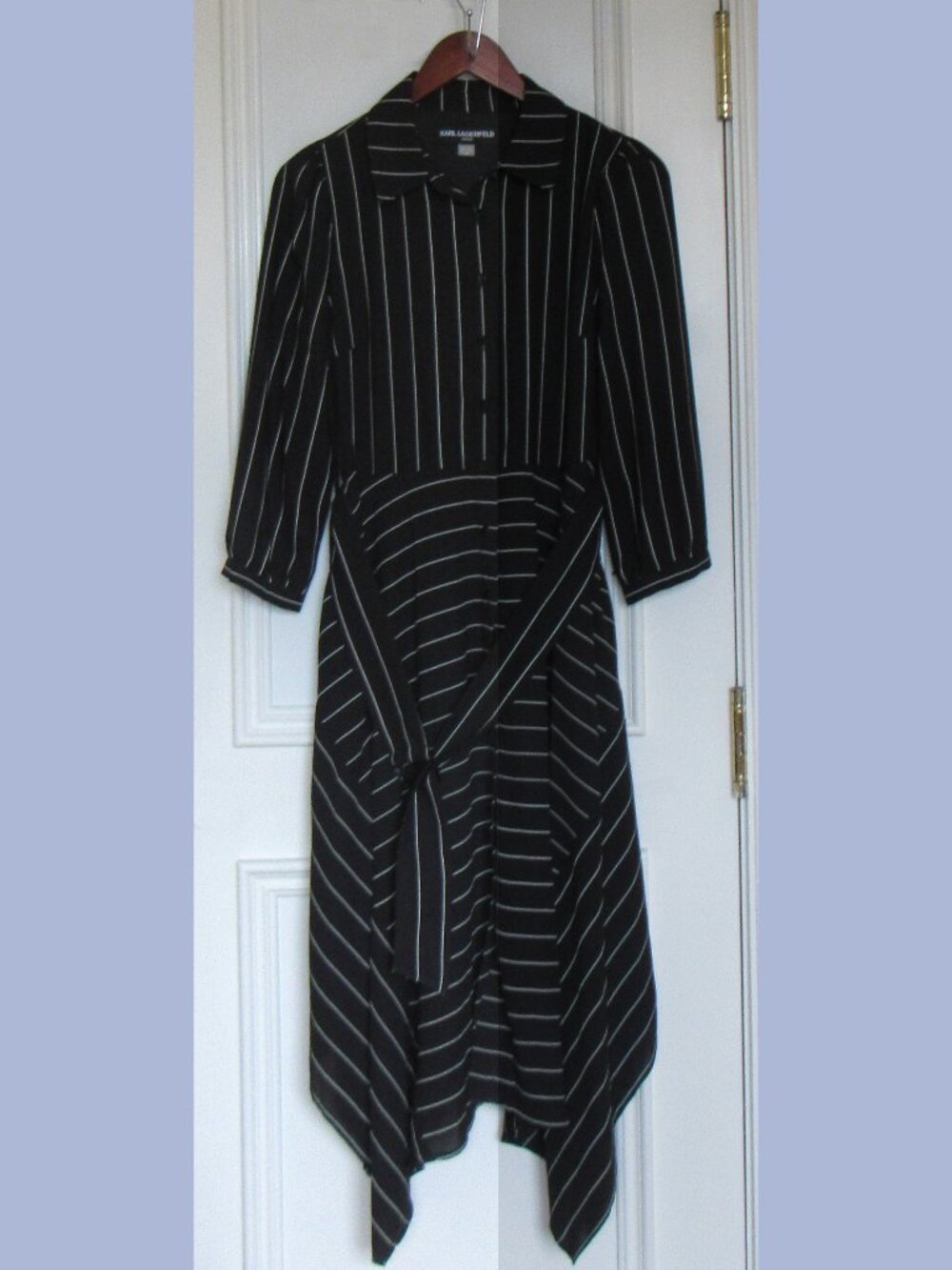 Karl Lagerfeld Paris Belted Button Front Collared Black Dress Womens Size 4